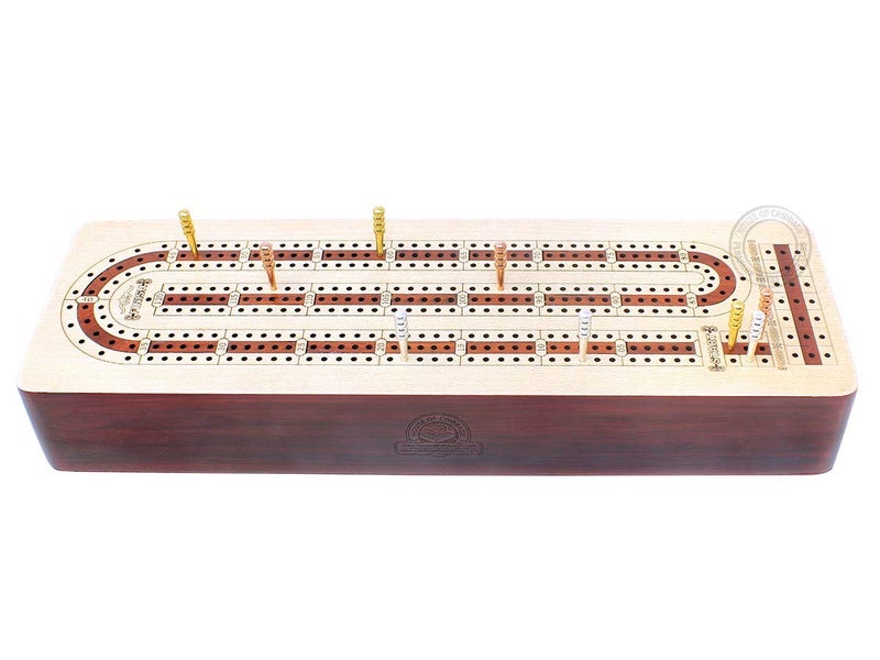 House of Cribbage Continuous Cribbage Board Alphabet e Shape Inlaid in Maple and Bloodwood with Storage Drawer for pegs and Cards - 3 Tracks - Image 4